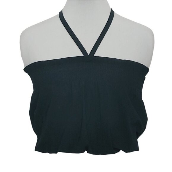 NWT JUICY COUTURE Black smocked puffed halter crop top - Picture 2 of 13